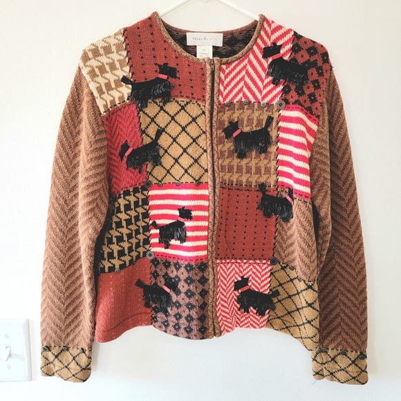Susan Bristol Sweaters - Susan Bristol Scottie Dog Cardigan Sweater EUC Scottish Terrier Hand embroidered